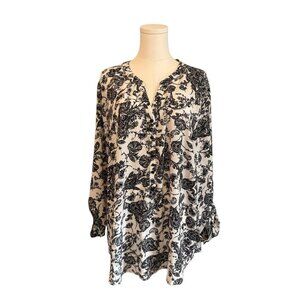 Women's 1X Black Paisley Floral Soft Stretch Pullover Relaxed Work Casual Blouse